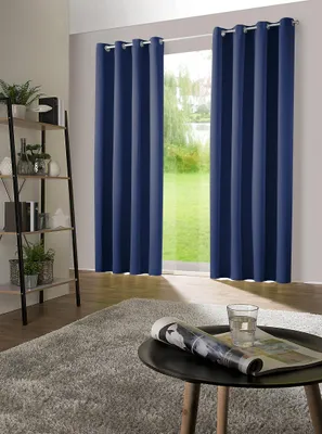 Produktbild von heimtexland ® 1 Paar Verdunklungsgardinen Thermovorhänge Ösenschal  Typ139 Dunkelblau HxB 245 x 135 cm
