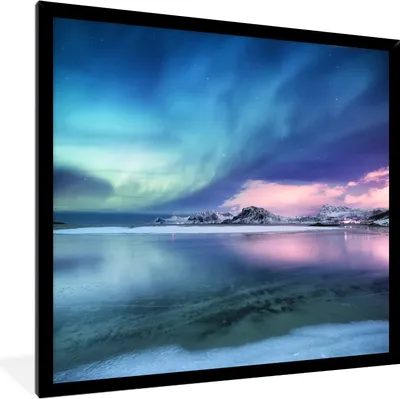 Produktbild von MuchoWow® MuchoWow® Gerahmtes Poster Nordlichter - Nacht - Winter 40x40 cm - Poster mit zchwarzem Bilderrahmen - Mit Rahmen - Wanddekoration Schlafzimmer
