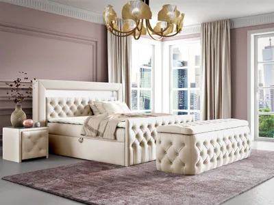 Produktbild von Boxspringbett Schlafzimmerbett ERNESTO Nr.4 140x200cm in Elisa Velvet Cremeweiß