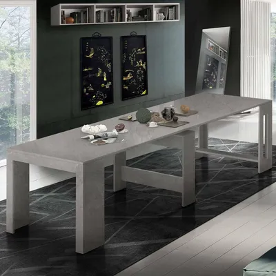 Produktbild von Ausziehbarer Esstisch Dguigo, Ausziehbare Konsole bis zu 12 Sitzplätzen, Tisch mit Verlängerungshalter, 100% Italy, cm 51/300x90h77, Slate
