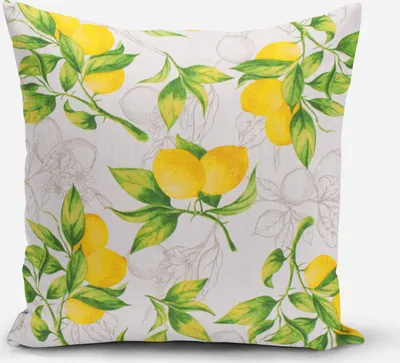 Produktbild von SCHÖNER LEBEN. Kissenhülle aus Baumwolle Citron Zitronen weiß grün g Größe 80x80cm (HxB) 80x80cm (HxB) Größe