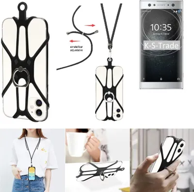 Produktbild von K-S-Trade 3in1 Handykette Handyband Handykordel Halsband Smartphone-Ring Handy-Ring kompatibel mit Sony Xperia XA2 Ultra Fingerhalterung Handyring