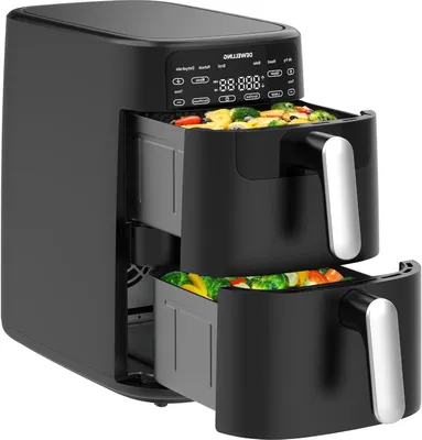 Immagine prodotto di Friggitrice ad aria doppia - Friggitrice ad aria XXL - Cottura sana - Due compartimenti - 10 litri - Nera