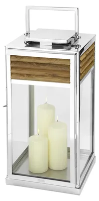 Produktbild von FINK Laterne GENUA - große Bodenlaterne aus Edelstahl und Teakholz, silberfarben, braun, H 60 cm - für innen und außen