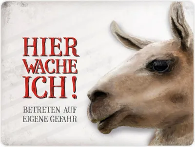 Produktbild von Metallschild XL mit Lama Motiv und Spruch: Betreten auf eigene Gefahr ...