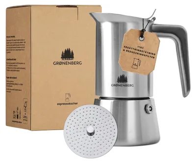 Espressokocher 4 Tassen (200 ml) Edelstahl mit Reduktionssieb