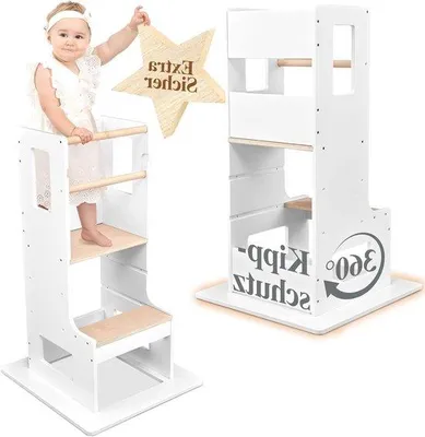 Produktbild von Lern-Turm für Kinder ab 1 Jahr, 360° Schutz, höhenverstellbar, Leder, weiß, quadratisch