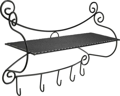 Zdjęcie produktu dla Półka ścienna z wieszakiem metalowa czarna 64 cm x 44 cm x 24 cm Dekoracja przedpokoju
