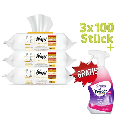 Produktbild von Sleepy feuchttücher Easy Clean weiß Seifenzusatz Oberflächenreinigungstuch Reinigungstücher 3x100 (300 Blatt)