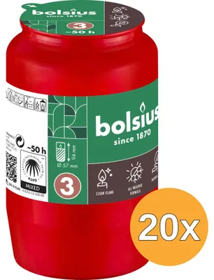 Image de 20 bougies commémoratives Bolsius, modèle n° 3, rouges (1 pièce)