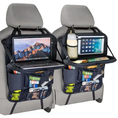 Productafbeelding van Auto-organizer voor de achterbank met inklapbare tafel, gemaakt van 600D Oxford-materiaal, zwart, 2 stuks