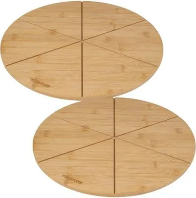 Immagine prodotto di Set di taglieri per pizza, 2 pezzi, Fackelmann, Ø 32 cm, legno di bambù, con scanalature per tagliare