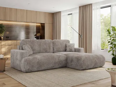 Produktbild von MKS MEBLE Ecksofa OVO mit Schlaffunktion und Bettkasten, Hellbraun Cord, L-form Couch, 4-Sitzer Ecksofa, 271x195x95 cm - Rechts Seite