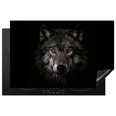 Produktbild von KitchenYeah© Herdabdeckplatte Wildtiere - Wolf - Porträt - Schwarz , 80x52cm, Küche Deko, Glaskeramikkochfeld Herdabdeckung, Abdeckplatte fùr Kochfeld