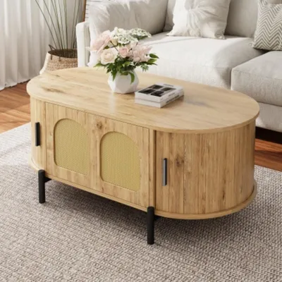 Produktbild von Couchtisch,Schiebetüren,Beistelltisch Metallbeinen, Multifunktionaler Wohnzimmertisch mit Stauraum