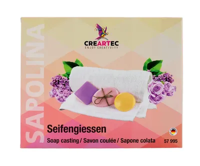 Produktbild von CREARTEC Sapolina Seifengießen Komplettset zur Seifenherstellung - enthält Glycerinseife in weiß und transparent, Seifenfarbe und Duft - 57995
