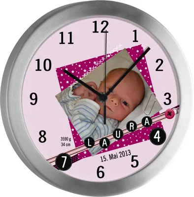 Produktbild von Kinderzimmer Funkwanduhr, Funkuhr Wanduhr Kinder, Scrapbooking rosa 25 cm