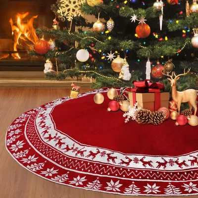 Productafbeelding van Kerstboomrok Kerstboomdeken Gebreid - 122 cm - Rond - Rood