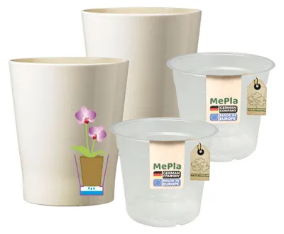 Produktbild von MePla - 2 Stück - Orchideenkübel Merina ø 14 Vanilla+ Pflanztopf Orchidee ø 12