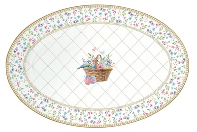 Productafbeelding van Serveerschaal SPRING BLOOM, ovaal, met bloemen en mandmotief, 35x23,5 cm, wit en kleurrijk, Easy Life