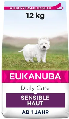 Image de Eukanuba Daily Care Sensitive Skin - Nourriture sèche pour chiens à peau sensible, nourriture hypoallergénique au poisson, 12 kg
