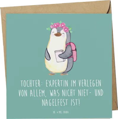 Produktbild von Mr. & Mrs. Panda Glückwunschkarte Tochter Expertin - Meeresbrise - Geschenk, doppelkarte, Klappkarte, persönliche Erinnerungen, anlasskarte, faltkarte, Chaos, Liebenswert