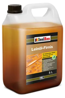 Produktbild von Isolbau Leinöl-Firnis - 5 Liter - Leinöl für Holz - Holzschutz für Außen und Innen Wetterfest - Doppelt gekochtes Holzöl als natürlicher Schutz für