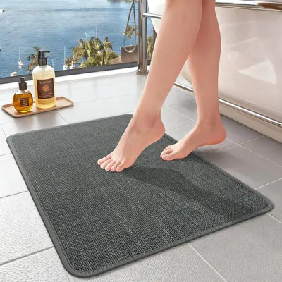 Image de Tapis de bain, tapis de douche absorbant, tapis de bain fins, antidérapants et lavables en machine, avec dos en caoutchouc, pour la douche, la baignoire et la salle de bains (gris foncé, 40 x 60 cm)