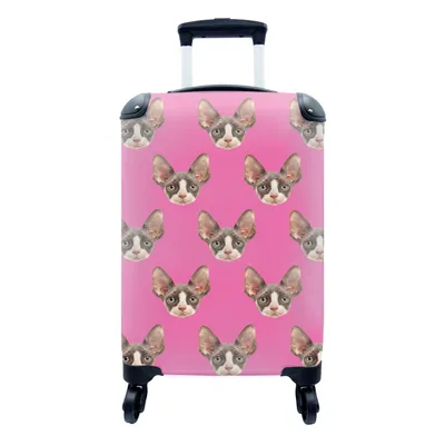 Produktbild von MuchoWow® Koffer Handgepäck Trolley Rollkoffer Kleine Reisekoffer mit 4 Rollen - Katze - Rosa - Muster - Cabin Size < 55x40x23 cm & 55x40x20 cm - Fotokoffer - Kabinenkoffer - Boardgepäck - Reise-Box - Reisekoffer - Reisegepäck - Koffer mit Bild - Trolley für Kinder