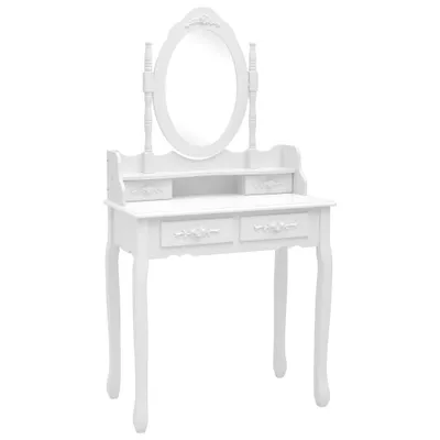 Immagine prodotto di Set da toilette con sgabello bianco 75x69x140cm in legno di paulownia