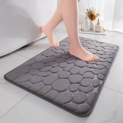 Productafbeelding van Badmat van traagschuim, absorberende badmat, douchemat, decoratieve vloermat, antislipmat voor badkamer en woonkamer, 50 x 80 cm, donkergrijs