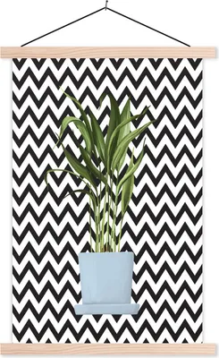 Produktbild von MuchoWow® Textilposter Pflanzen - Pflanzgefäß - Schwarz - Weiß 40x60 cm mit holzfarbenen Rahmen - Poster