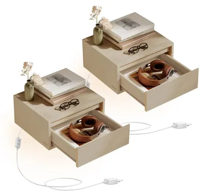 Immagine prodotto di Set di 2 comodini sospesi, disponibili in 3 colori chiari | Beige | 40,1 x 35,1 x 18,1 cm