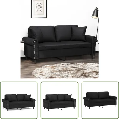 Zdjęcie produktu dla The Living Store 2-osobowa sofa z dekoracyjnymi poduszkami czarna 140 cm sztuczna skóra