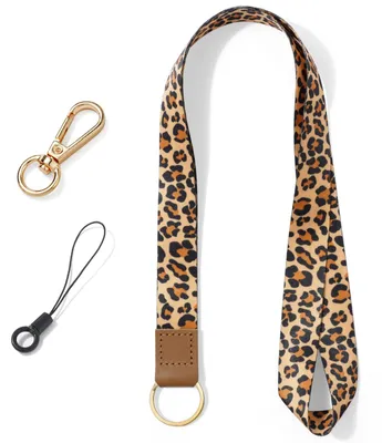 Productafbeelding van Keycord, polsbandje, print, nekkoord, sleutelhanger, ID-keycord, leer, met metalen sleutelringen