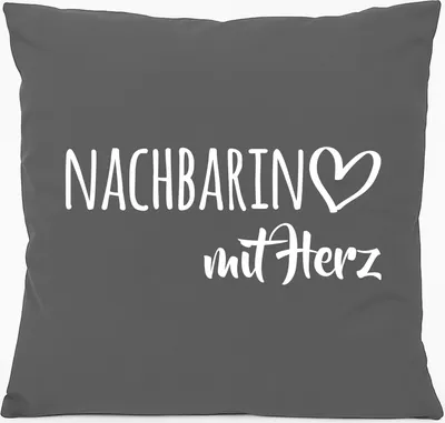 Produktbild von Huuraa Kissen Nachbarin mit Herz 40x40cm mit Füllung Steel Grey Baumwolle Dekokissen Geschenkidee