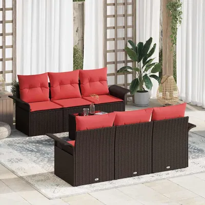 Image de Maison Exclusive - Salon de jardin avec coussins 7 pièces Marron Polyrotin