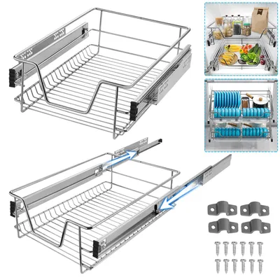 Produktbild von TRMLBE 2X 50cm Küchenschublade Teleskopschublade, Vollauszug Regal Korbauszug Schlafzimmerschublade Schrankauszug Schublade Küchenregal - 50cm
