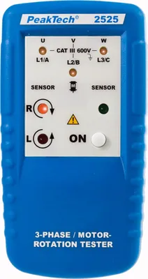 Produktbild von PeakTech P 2525 – Profi-Drehrichtungsanzeiger für Drehstrommotoren, LED-Anzeige, berührungslos, 3-Phasen-Testgerät