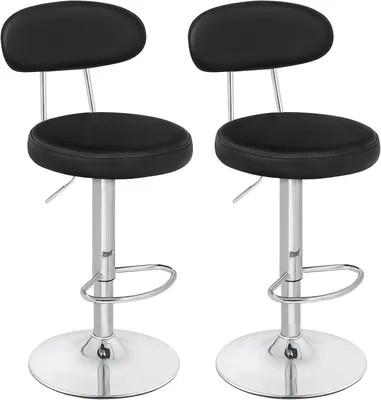 Image de Ensemble de 2 tabourets de bar réglables en hauteur et pivotants à 360 degrés, avec dossier et repose-pieds, de couleur noire
