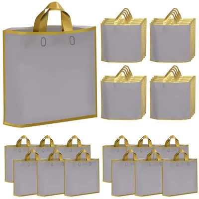 Immagine prodotto di Sacchetti per la spesa in plastica, grandi, 40 x 35 x 10 cm, grigi, con maniglia, ideali per feste