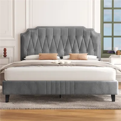 Produktbild von Yaheetech Polsterbett mit höhenverstellbarem Kopfteil Doppelbett 140×200cm Stoffbett Jugendbett Gepolstertes Bett Bettrahmen mit Lattenrost Hellgrau
