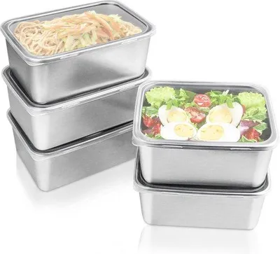 Image de Boîtes alimentaires empilables en métal avec couvercles - boîtes à collation et à préparation réutilisables en acier inoxydable - boîte de bureau en métal