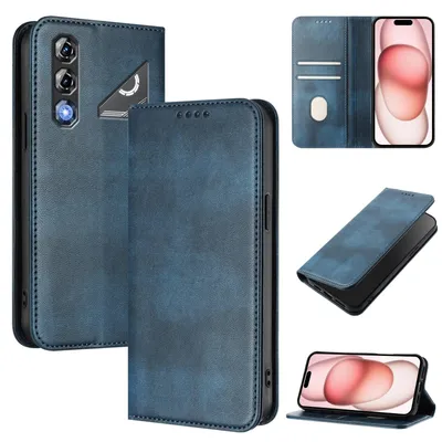 Obrázek produktu pro Pouzdro pro ZTE nubia Neo 5 Pro, vintage kožené pouzdro s RFID ochranou, přihrádkami na karty, stojánkem Modrý