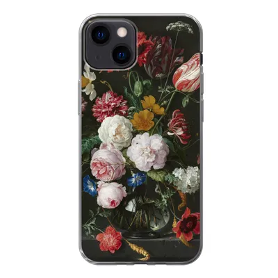 Produktbild von MuchoWow® Handyhülle Schutzhülle Hülle für iPhone 13 Stilleben mit Blumen in einer Glasvase - Gemälde von Jan Davidsz. de Heem Silikon Softcase Handy Hülle - Karteninhaber