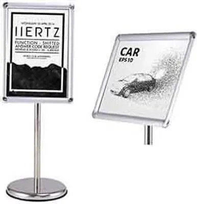 Produktbild von Infostaender Informationsstaender Praesentationsstaender Plakatstaender Plakat Aufsteller Werbestaender Kundenstopper aus Metall, Silber, drehbar, hoehenverstellbar, rostfrei, DIN A4/A3 (A3)