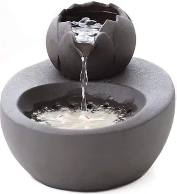 Produktbild von Keramik-Katzenbrunnen 1 Stück, Vertikal Lotus-Design, Automatische Wasserkreislauf-Filterung Mit Fisch-Nachbildung
