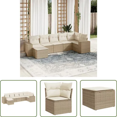 Produktbild von The Living Store 7-tlg. Garten-Sofagarnitur mit Kissen Beige Poly Rattan