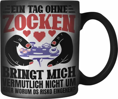 Produktbild von Trendation - Lustige Gamer Farbwechsel Zauber-Tasse Zocker Geschenk Gamer Gamergirl Geschenkidee Geburtstag Ein Tag Ohne Zocken (Schwarz)