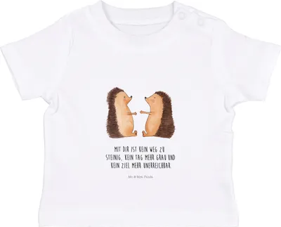 Produktbild von Mr. & Mrs. Panda Babyshirt Igel Liebe 6. - 12. Monat - Weiß - Geschenk, Öko Baby T-Shirt, Baumwolle Shirt, Hochzeit, Freundin, , Baumwollshirt, Top, Partner